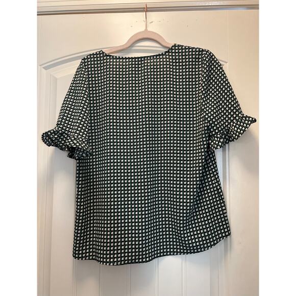 Cece Women’s V-Neck Gingham Button Down Short Ruffle Sleeve Top Size M Green - Picture 3 of 4